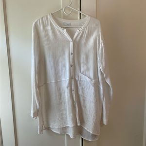 Pure Jill Oversized White Gauzy Crinkle Cotton Button Down